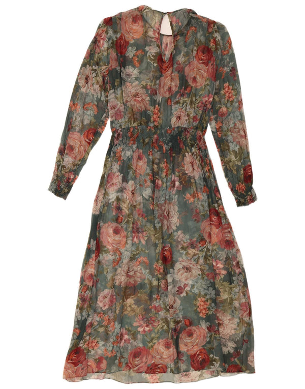 VINTAGE Robe Maxi à Manches Longues Femme UK 12 Moyen Multicolore Floral