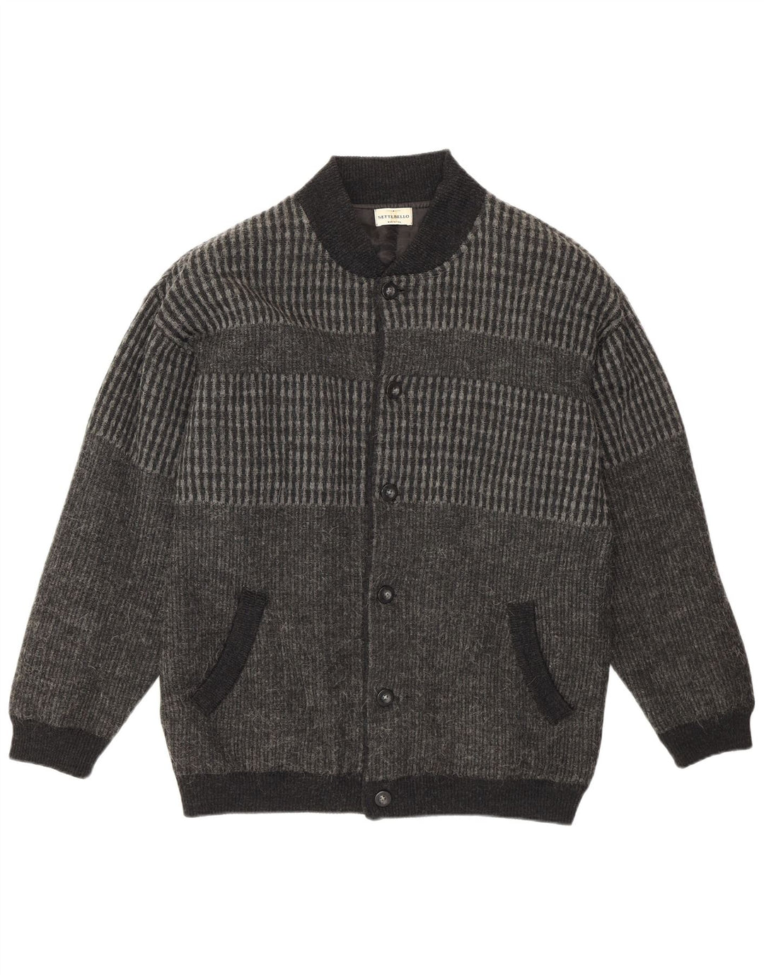 Settebello Pull Cardigan Homme Gris Moyen Géométrique Acrylique Rétro