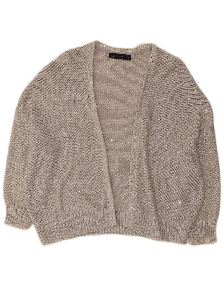 MARKS & SPENCER Pull cardigan ouvert à manches 3/4 pour femme UK 14 Large Gris