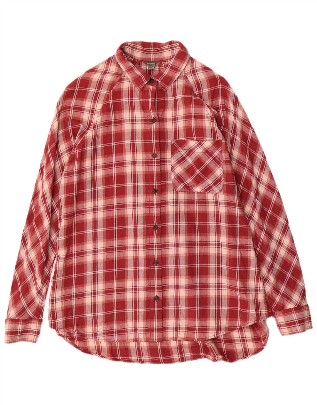 EDDIE BAUER Chemise longue en flanelle coupe ample pour femme UK 14 à carreaux rouges moyens