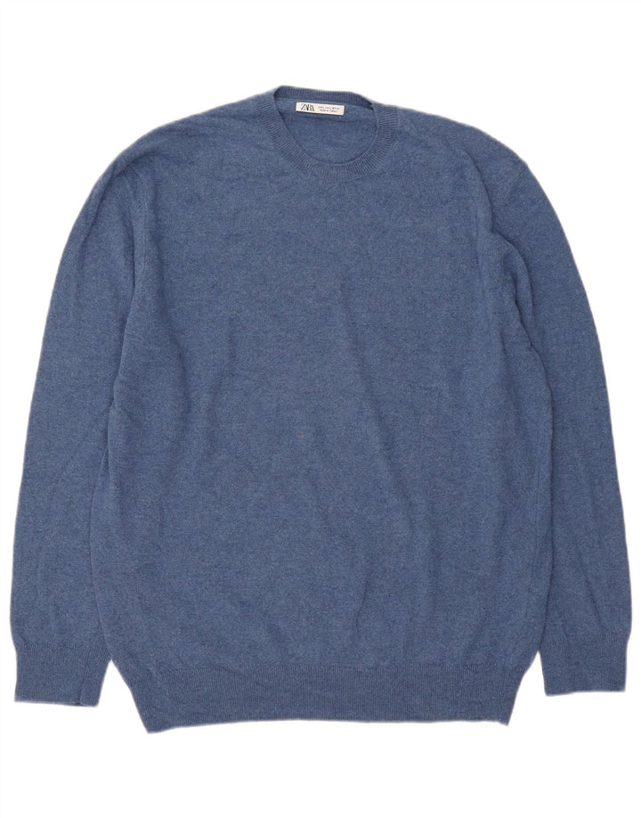 Zara Pull ras du cou pour homme, grand, bleu, polyamide