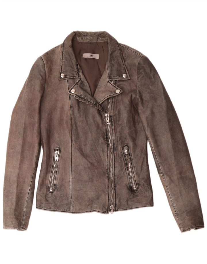 Zen Veste Motard En Cuir Femme IT 44 Cuir Gris Moyen