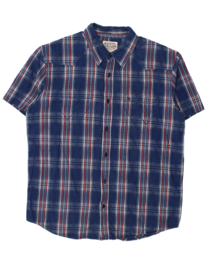 Wrangler Chemise à manches courtes pour homme XL en coton à carreaux bleus