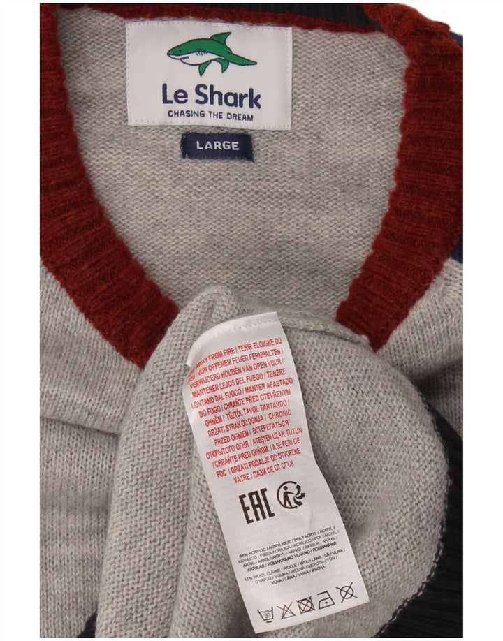 LE SHARK Pull Col Bateau Homme Grand Gris Acrylique Colorblock