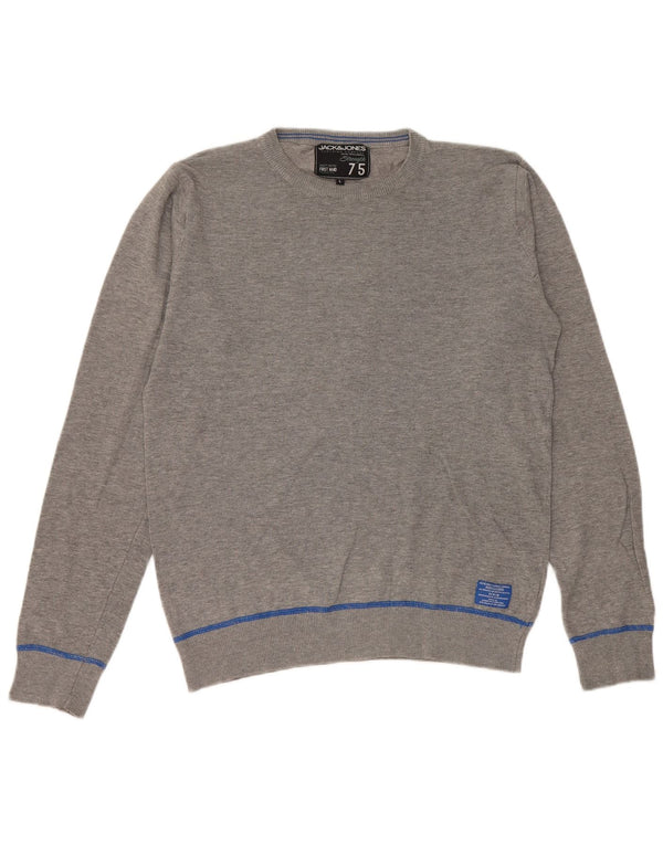 JACK & JONES Pull à col rond pour homme en coton rayé gris grand