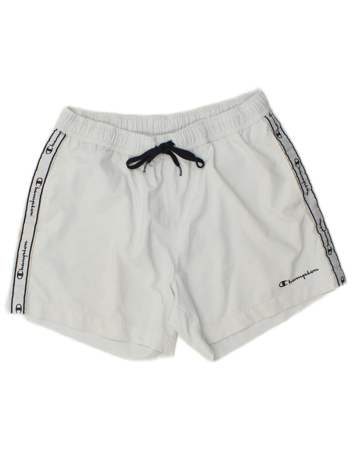 CHAMPION Mens Graphic Sport Shorts Large  White Colourblock Polyester