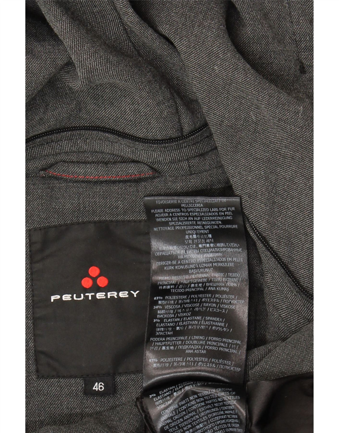 PEUTEREY Manteau matelassé à capuche IT 46 Large Gris Polyester Femme