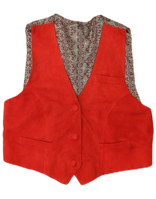 vintage Womens Crop Suede Gilet UK 14 Grand Rouge Rétro