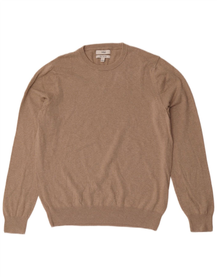 Marks & Spencer Pull à col rond pour homme en coton beige Large