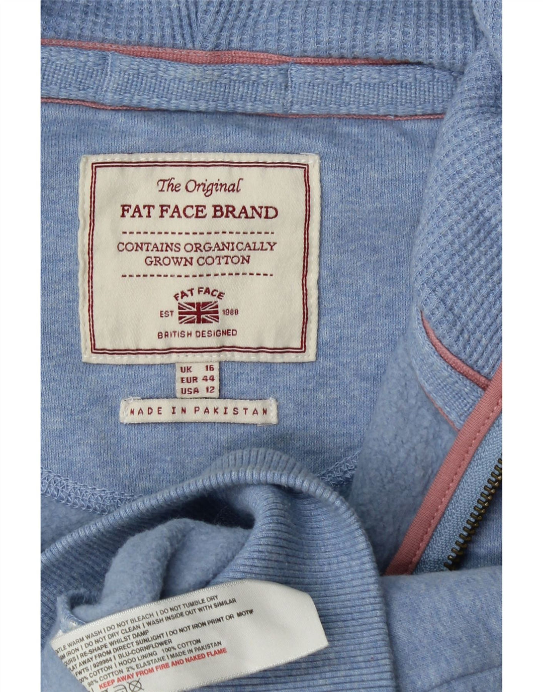 FAT FACE Pull à capuche zippé pour femme UK 16 Large Bleu Coton