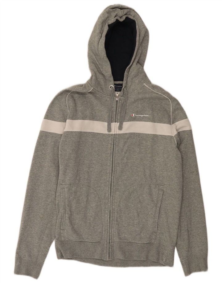 CHAMPION Pull à capuche zippé pour homme en coton color block gris moyen