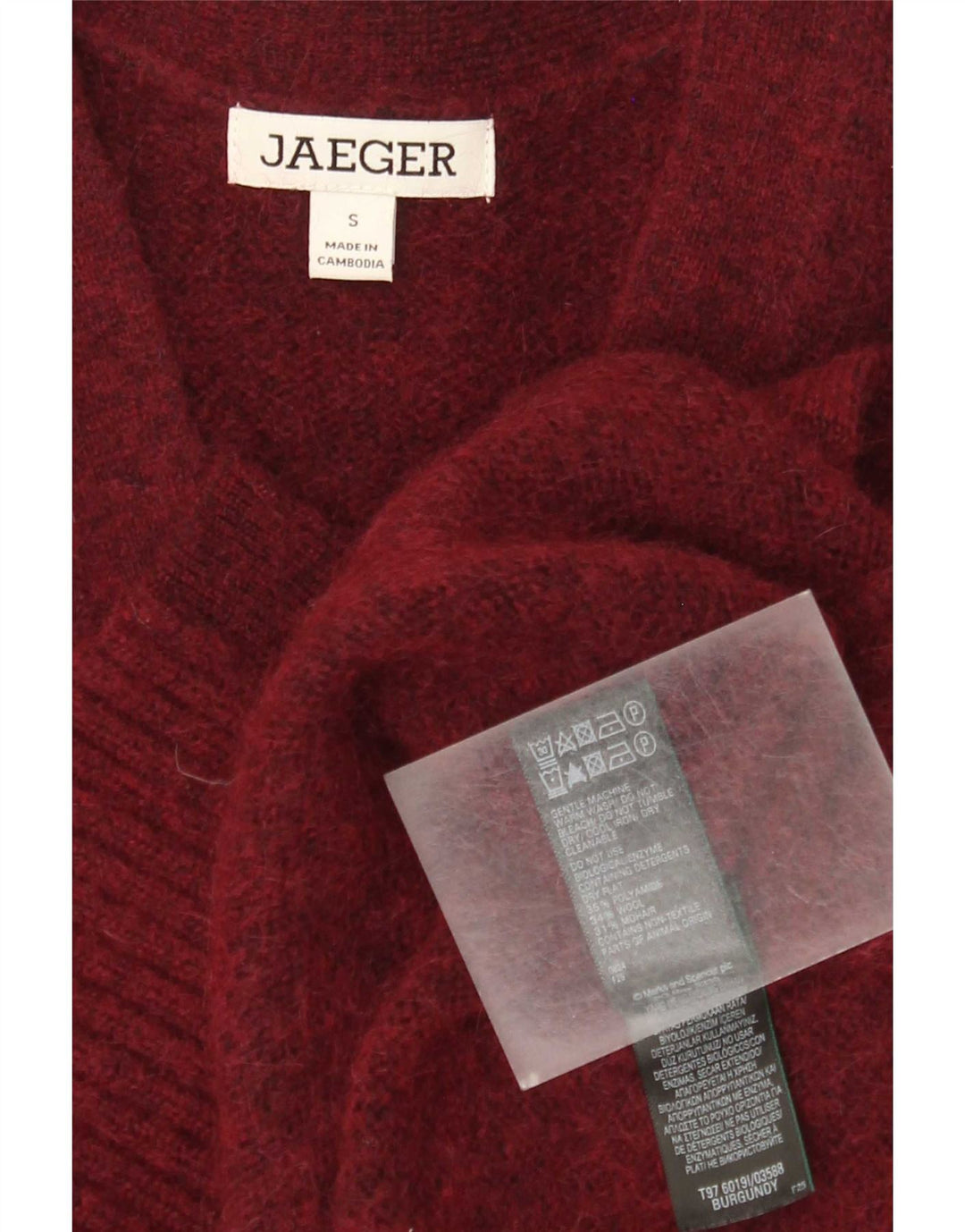 Jaeger Cardigan Femme Pull UK 10 Petit Bordeaux Polyamide