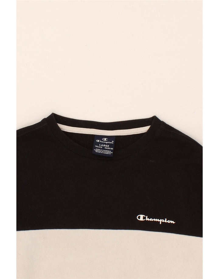 CHAMPION Boys Sweatshirt Jumper 11-12 Years Large  Black Colourblock Vintage Champion and Second-Hand Champion from Messina Hembry 