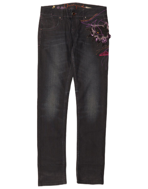 Desigual Jean Slim Graphique Femme EU 40 Moyen W32 L35 Coton Noir