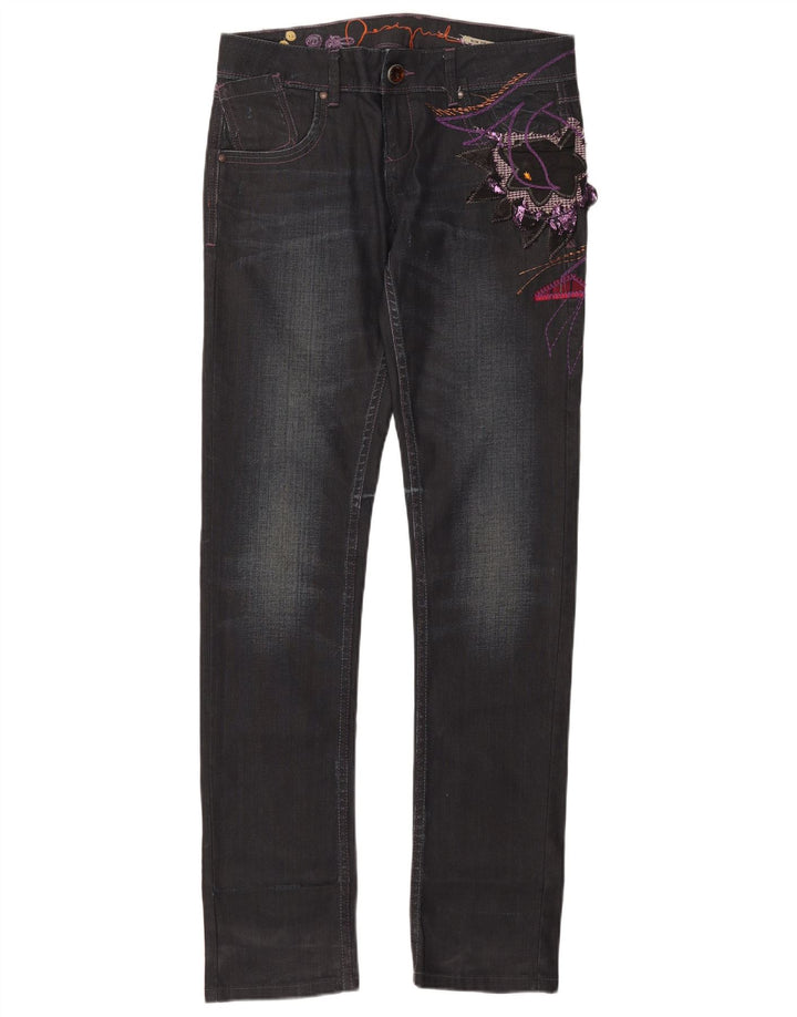 Desigual Jean Slim Graphique Femme EU 40 Moyen W32 L35 Coton Noir