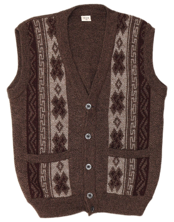 VINTAGE Cardigan sans manches pour homme Marron moyen Fair Isle