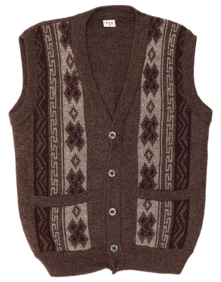 VINTAGE Cardigan sans manches pour homme Marron moyen Fair Isle