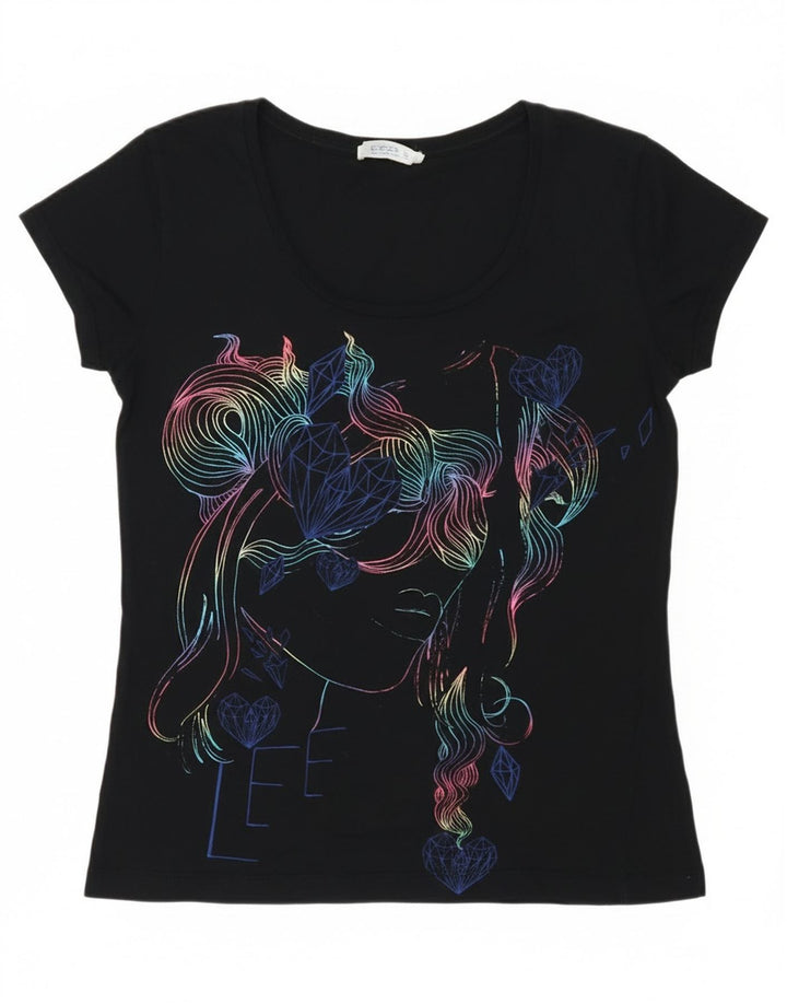 Lee T-shirt graphique pour femme UK 12 Bleu marine moyen Coton