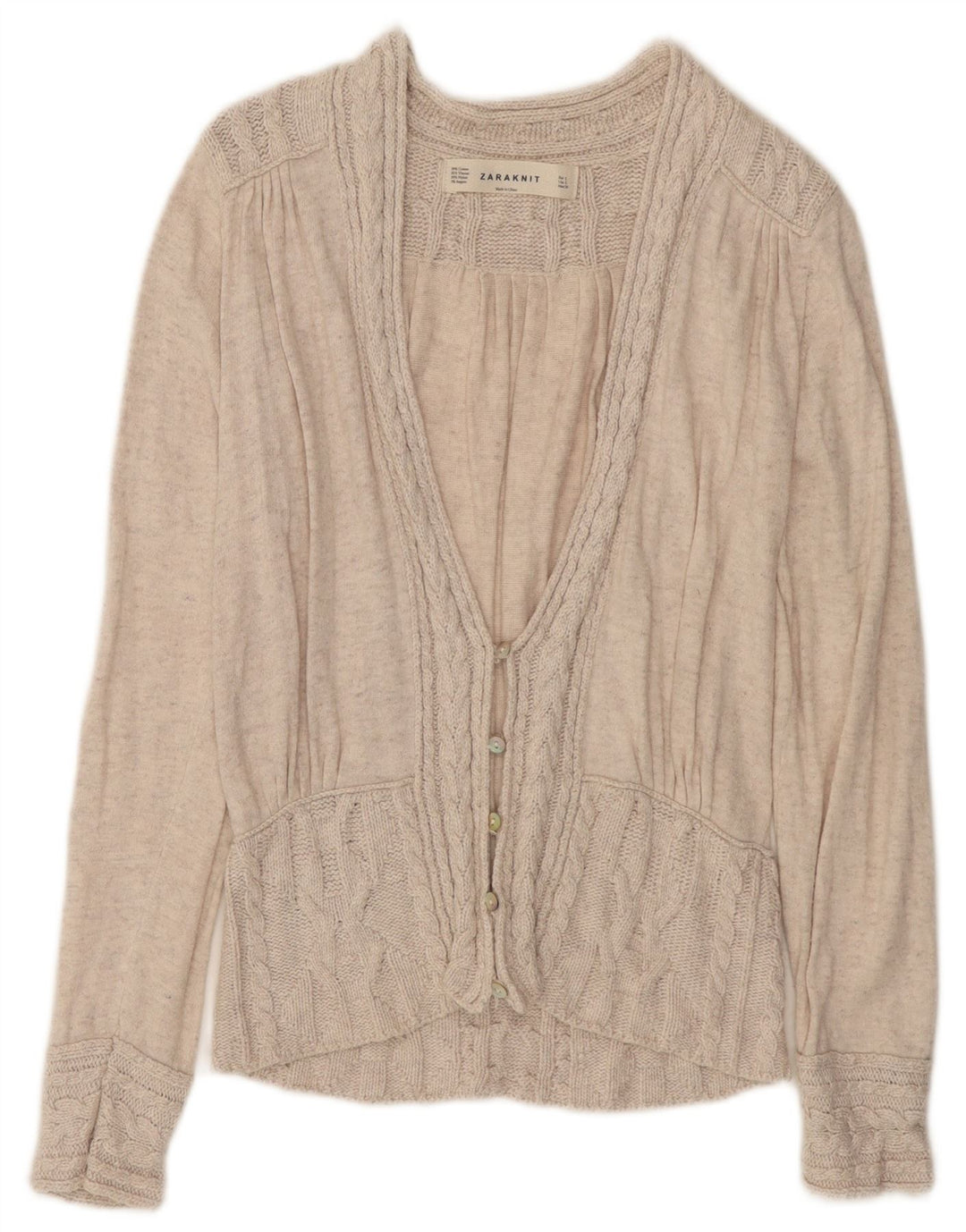 ZARA Womens Cardigan Sweater UK 14 Grand Coton Beige