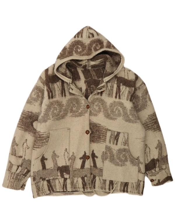 vintage Femme Cardigan à capuche Pull UK 20 2XL Beige Fair Isle
