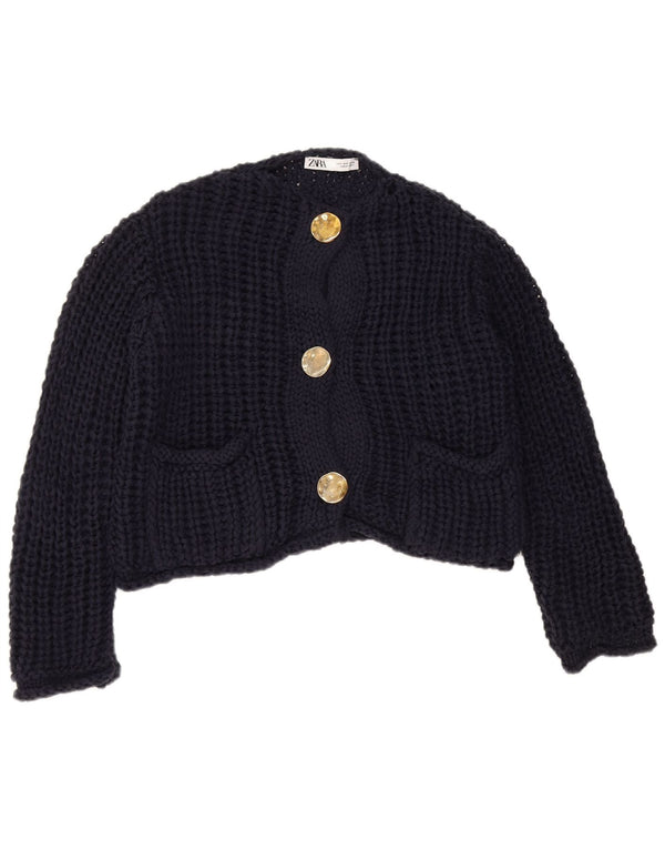 Zara Womens Oversize Crop Crochet Cardigan Pull UK 10 Petit Bleu Marine