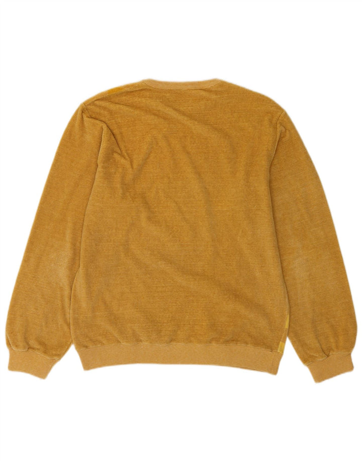 vintage Mens Crew Neck Jumper Pull Moyen Marron Rayé Coton