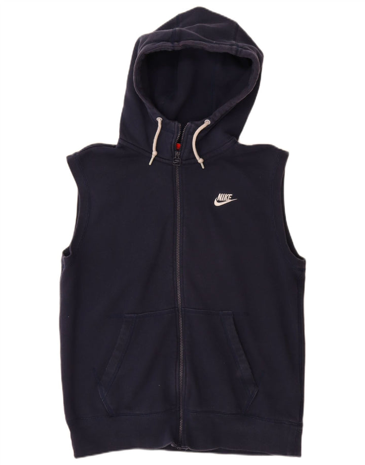 NIKE Pull à capuche zippé sans manches pour femme UK 16 Grand coton bleu marine