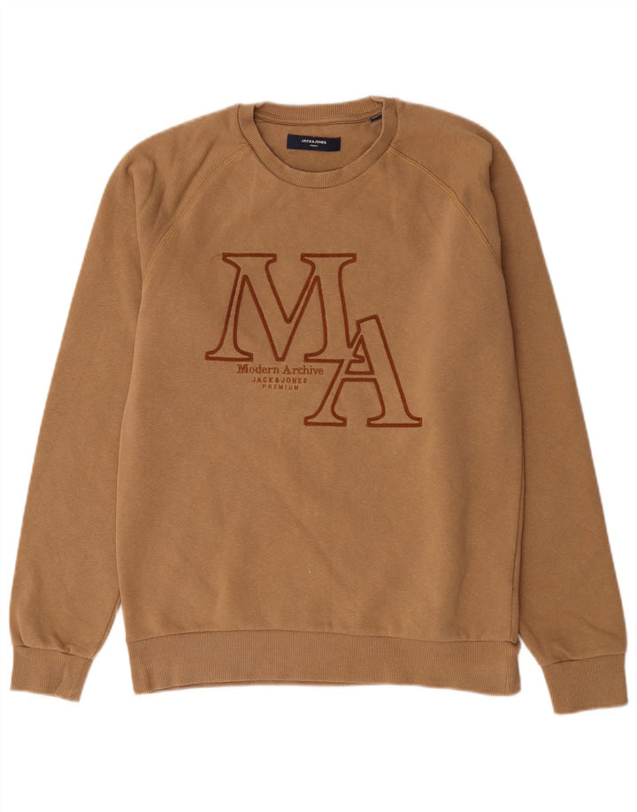 Jack & Jones Sweat-Shirt Graphique en Coton Beige Moyen Homme