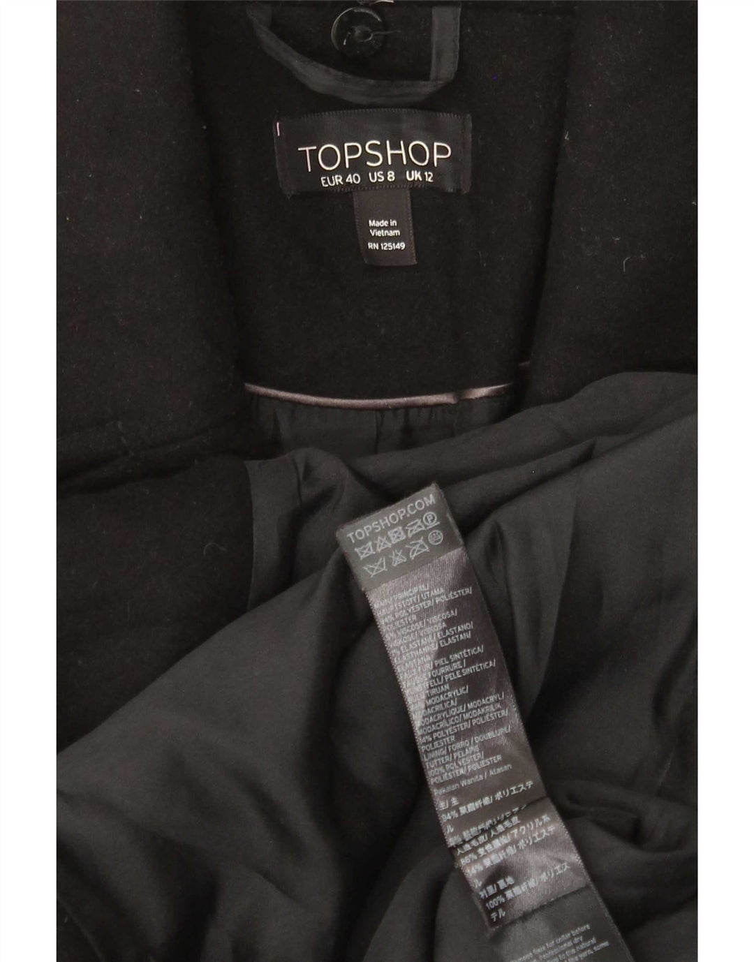 Topshop Manteau Femme UK 42 Moyen Noir Polyester