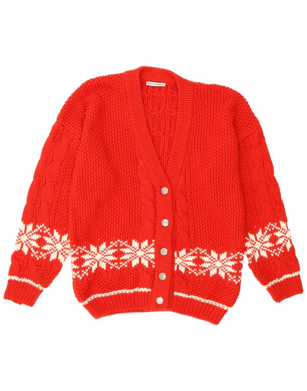 vintage Womens Snowflake Cardigan Sweater UK 14 Grand Rouge Fair Isle Rétro