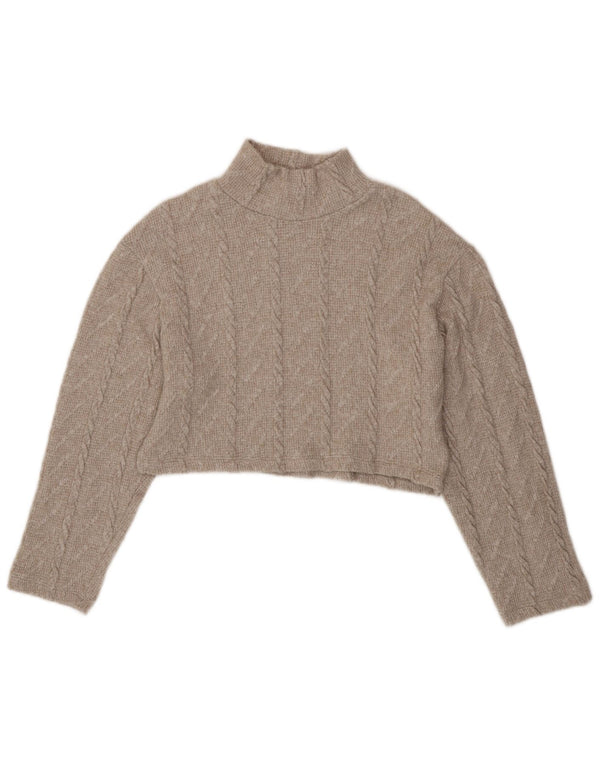 Zara Pull court à col roulé pour femme UK 14 Polyester beige moyen