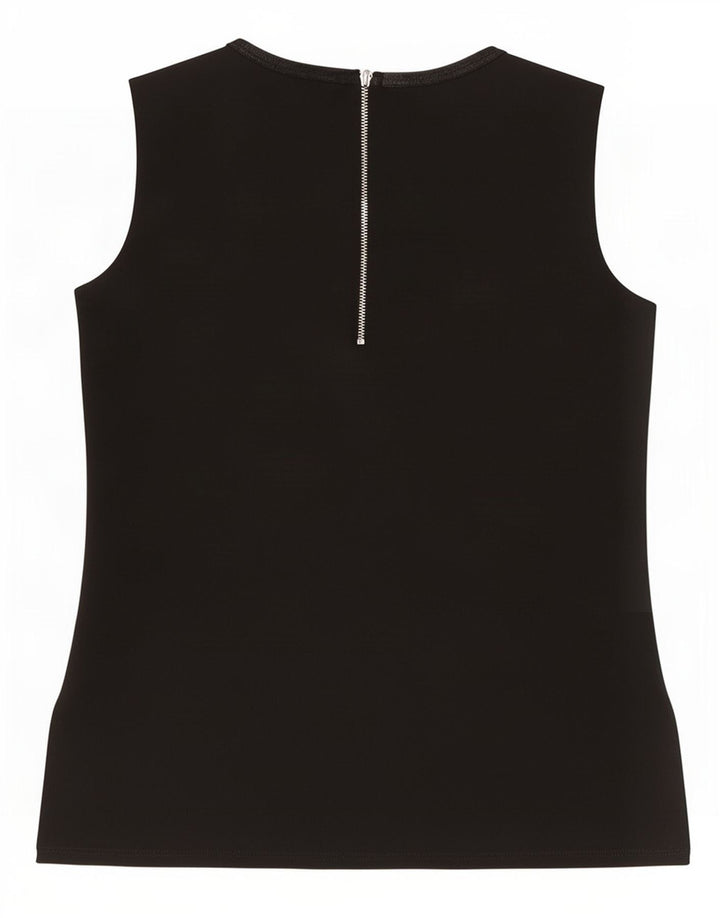 Zara Womens Graphic Blouse sans manches Top UK 10 Small Noir Polyester