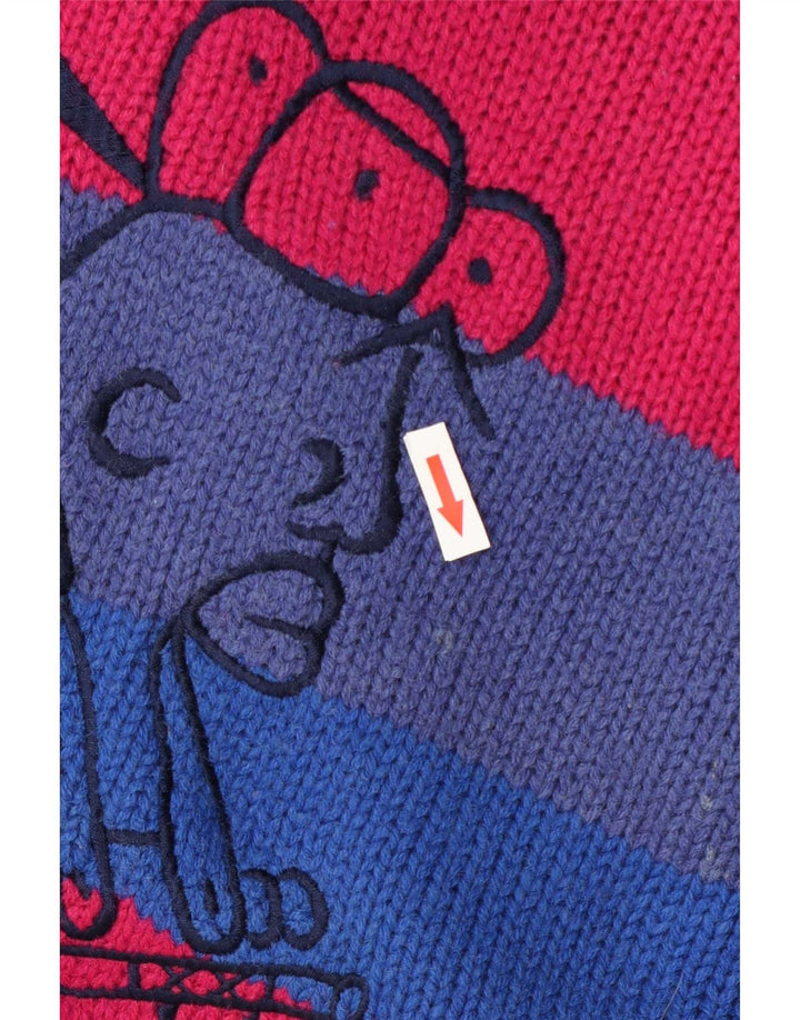 vintage Mens Graphic Crew Neck Jumper Pull Grand Rayé Multicolore