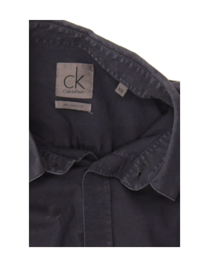 CALVIN KLEIN Mens Slim Fit Shirt 2XL Navy Blue Vintage Calvin Klein and Second-Hand Calvin Klein from Messina Hembry 