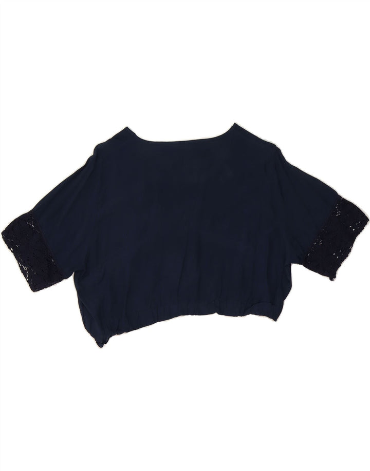 ENARA CAMICECE Womens Oversized Crop Blouse Top UK 10 Small Navy Blue Vintage Enara Camicece and Second-Hand Enara Camicece from Messina Hembry 