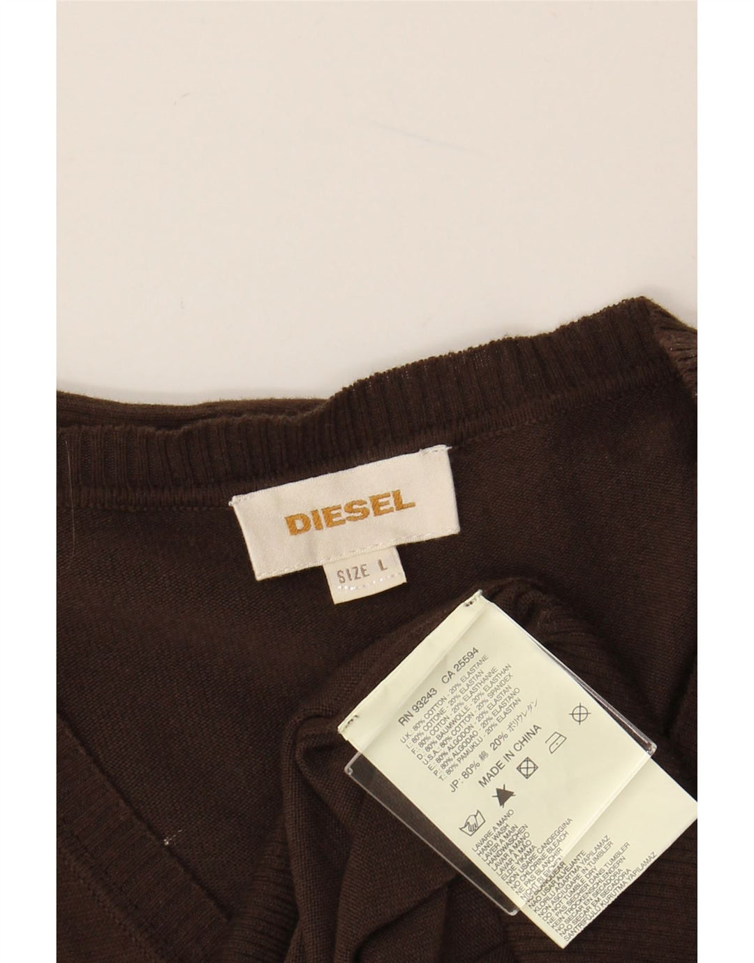 DIESEL Pull col V pour homme en coton marron Taille L
