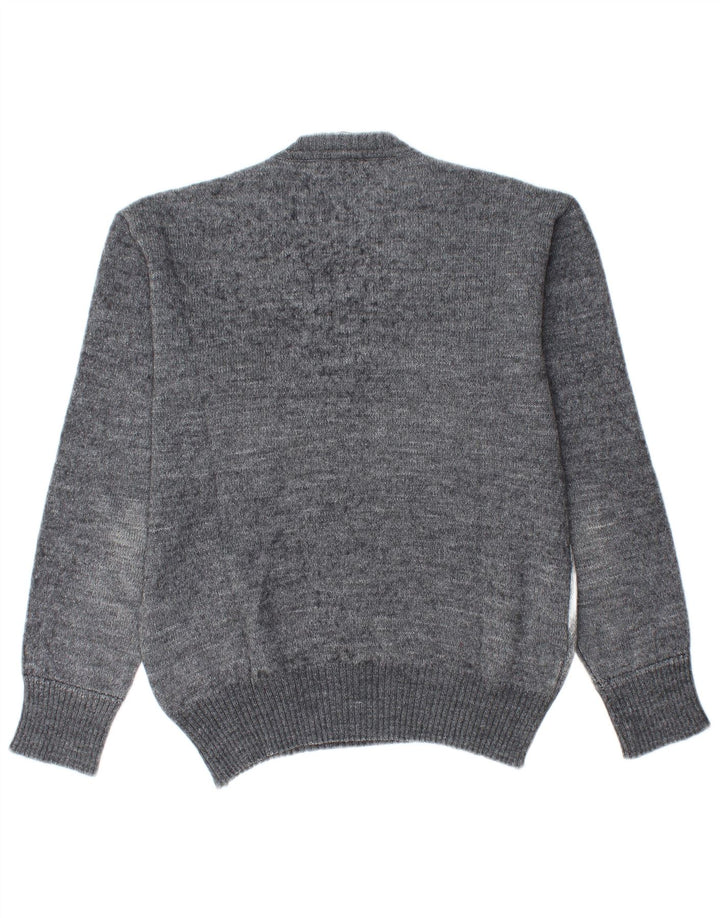 vintage Homme Col V Pull Pull IT 48 Gris Moyen Argyle/Diamond Laine