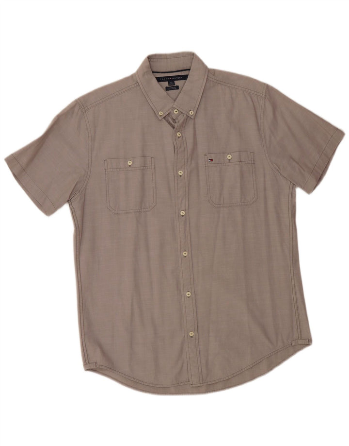 TOMMY HILFIGER Chemise à manches courtes pour homme, coupe personnalisée, grand gris