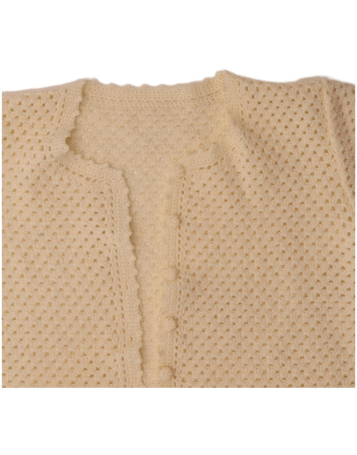 VINTAGE Femmes Crop Short Sleeve Cardigan Pull UK 14 Moyen Off White