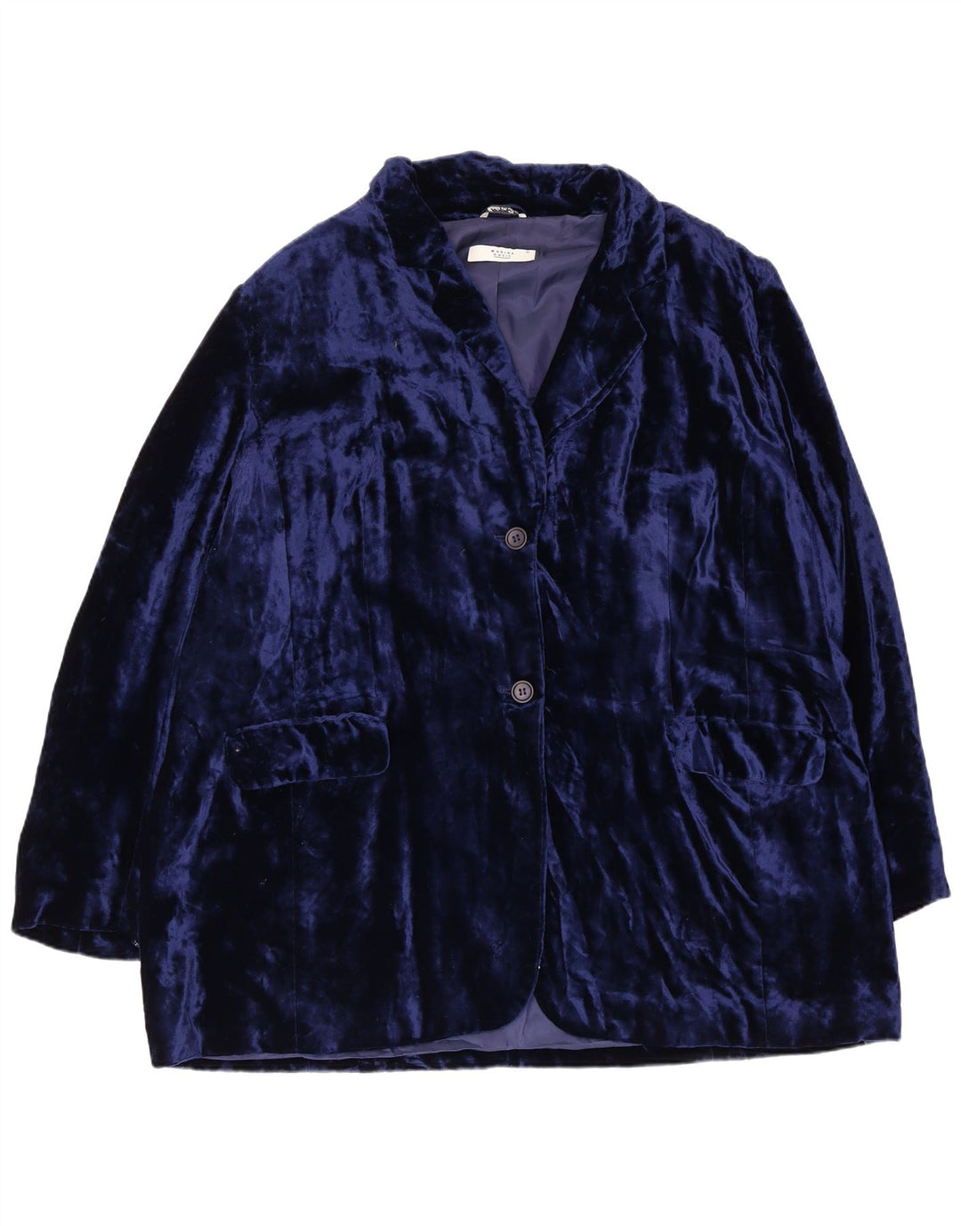 Marina Rinaldi Veste blazer basique en velours à 2 boutons pour femme Taille 31 XL Bleu