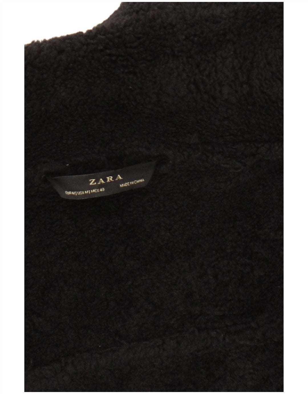 Zara Veste Sherpa Biker Femme UK 14 Medium Noir Polyester