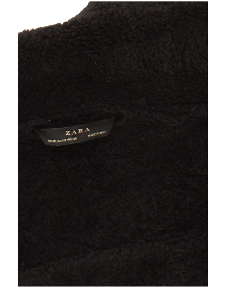 Zara Veste Sherpa Biker Femme UK 14 Medium Noir Polyester