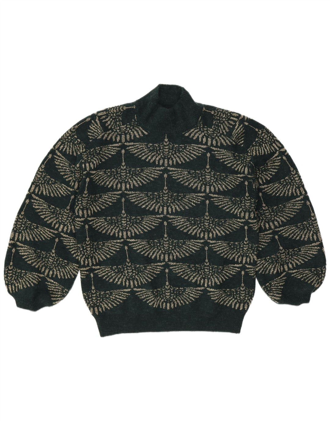 vintage Femmes Turtle Neck Jumper Pull UK 14 Vert Moyen