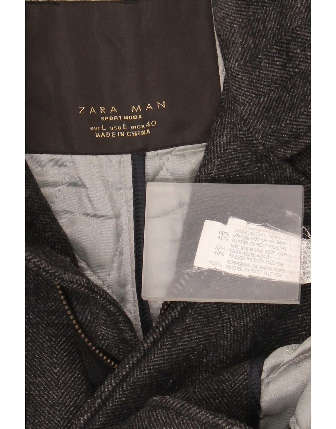 Zara Veste utilitaire pour hommes UK 40 Large laine à chevrons gris