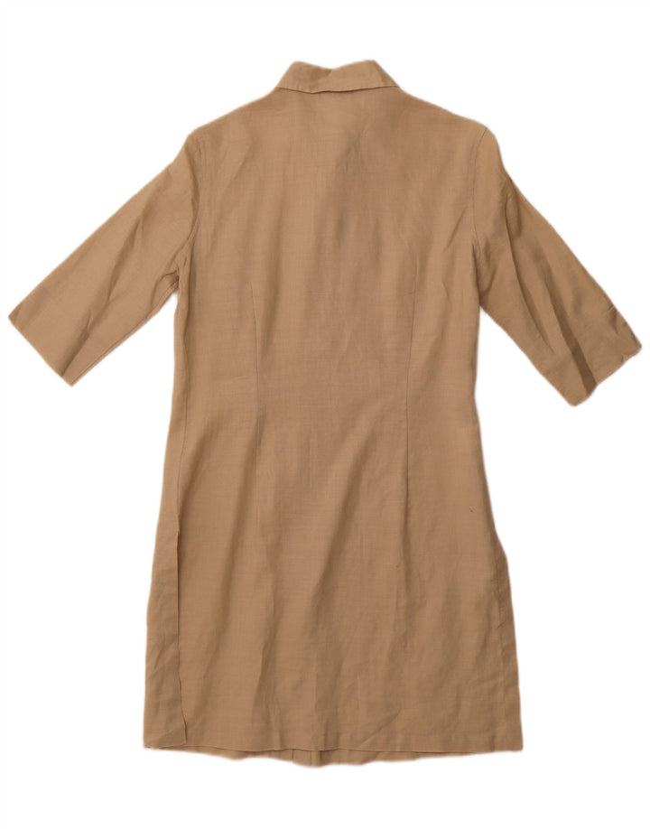 Stefanel Robe chemise à manches courtes pour femme UK 12 Ramie beige moyen