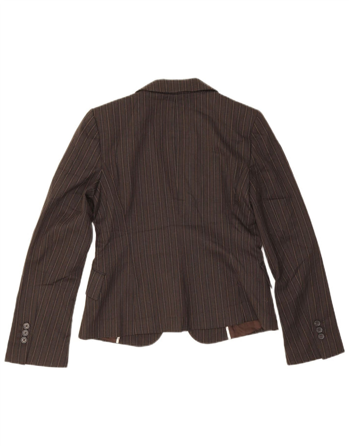 Zara Veste Blazer 1 Bouton Femme EU 38 Petit Marron Polyester à Rayures