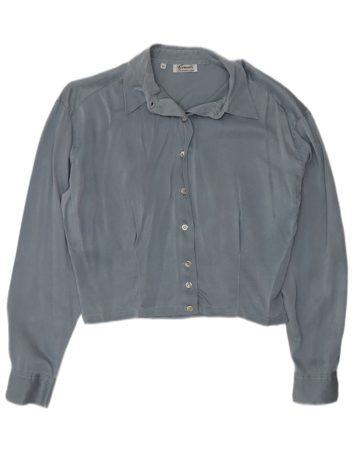 vintage Femme Crop Shirt Blouse IT 44 Soie Bleu Moyen