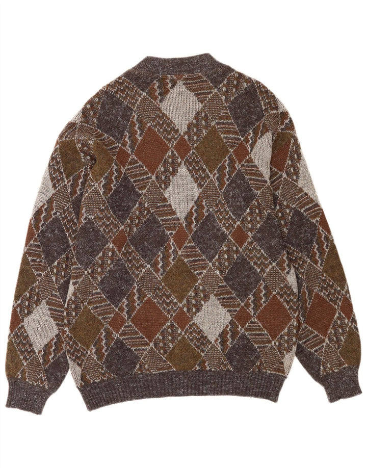 vintage Mens Full Zip Cardigan Pull Moyen Multicolore Argyle/Diamant