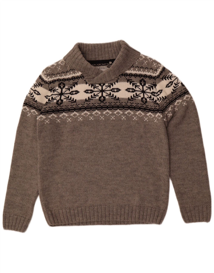 Canda Pull à col châle pour homme Grand gris Fair Isle