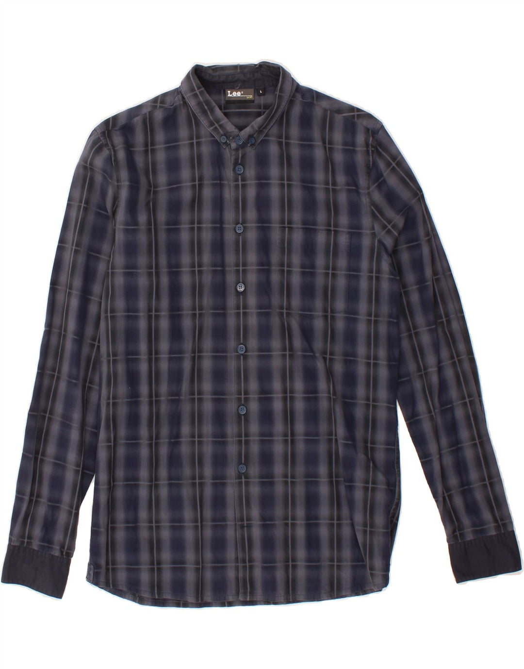 LEE Boys Shirt 15-16 Years Large Navy Blue Check Cotton Vintage Lee and Second-Hand Lee from Messina Hembry 